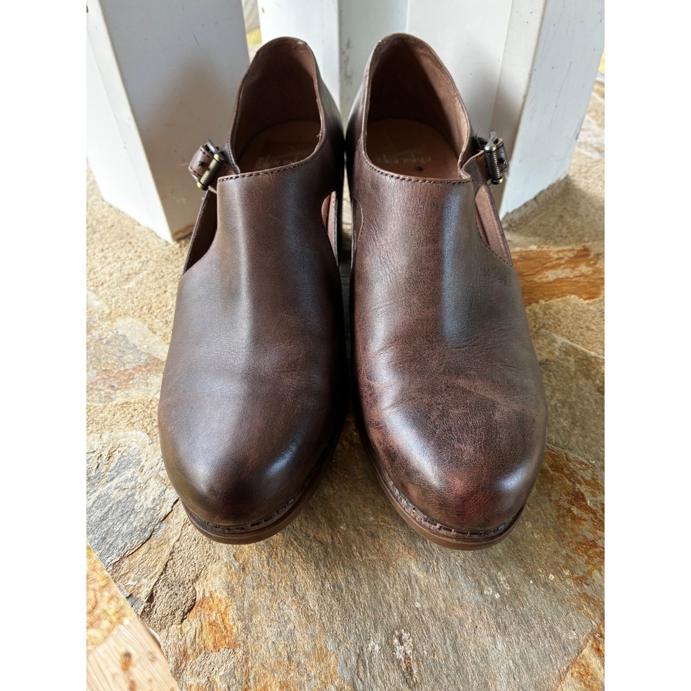 Dansko Brown Leather Mary Jane Clog Block Heel Side Cutout Shoes Size 40